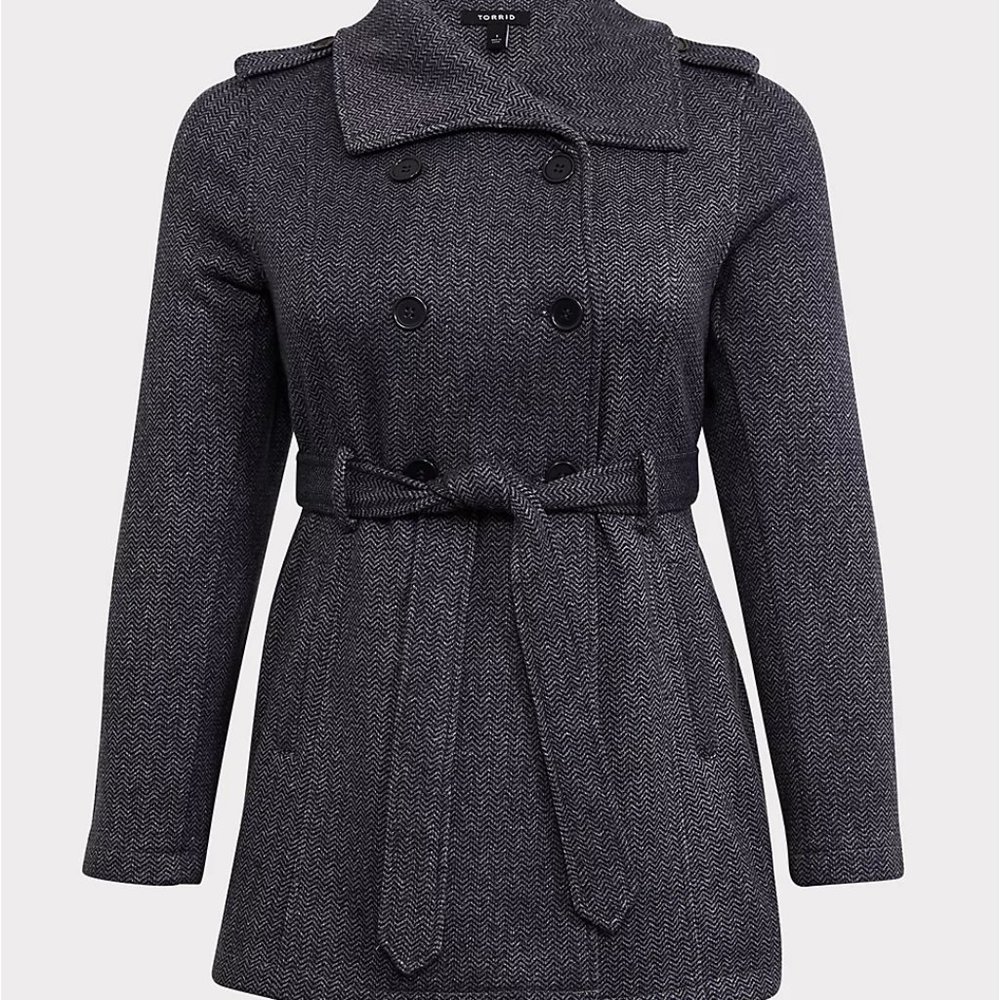 Torrid 1X XL Jacket Trench Coat Grey Herringbone